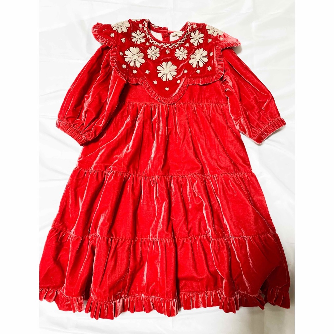 美品 bonjour diary velvet red dress 10y キッズ/ベビー/マタニティのキッズ服女の子用(90cm~)(ドレス/フォーマル)の商品写真