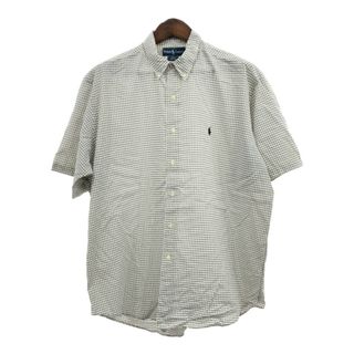 RALPH LAUREN ラルフローレン BLAKE ボタンダウン 半袖シャツ チェック ホワイト (メンズ L) 中古 古着 Q6070(シャツ)