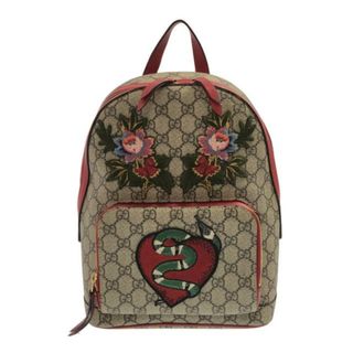 グッチ(Gucci)のGUCCI(グッチ) リュックサック GGスプリーム 427042 レッド×ベージュ×ライトブラウン ハート/スネーク/蛇/フラワー/日本限定/バックパック PVC(塩化ビニール)×レザー	(リュック/バックパック)