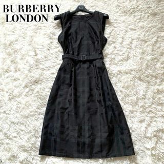 バーバリー(BURBERRY)の美品✨バーバリーロンドン ワンピース シルク シャドーチェック ベルト 40(ひざ丈ワンピース)