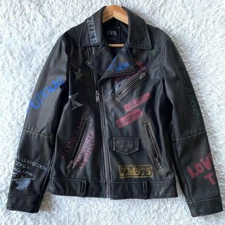 ザラ(ZARA)の激レア　ザラ　ZARA ライダースジャケット　ダブル　ペイント　ロゴ　軽量(ライダースジャケット)