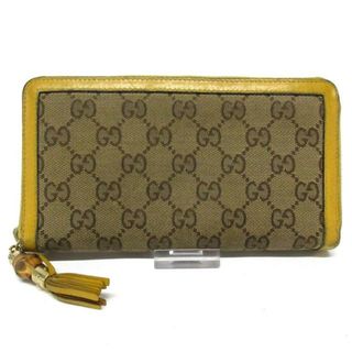 グッチ(Gucci)のGUCCI(グッチ) 長財布 バンブー/GG柄 308281 ベージュ×ダークブラウン×イエロー ラウンドファスナー/フリンジ ジャガード×レザー(財布)