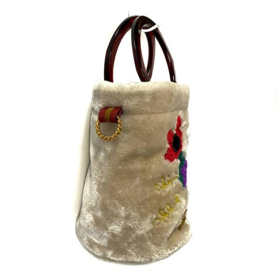 MUVEIL(ミュベール) ハンドバッグ - ベージュ×レッド×マルチ 刺繍/花柄 フェイクムートン×プラスチック レディースのバッグ(ハンドバッグ)の商品写真