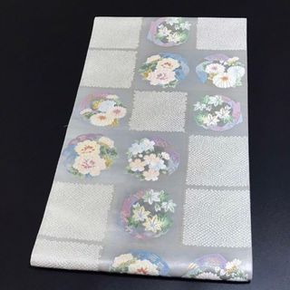 ［9458］袋帯 美品 花丸文様 格子縞 唐織 六通 正絹 着物(帯)