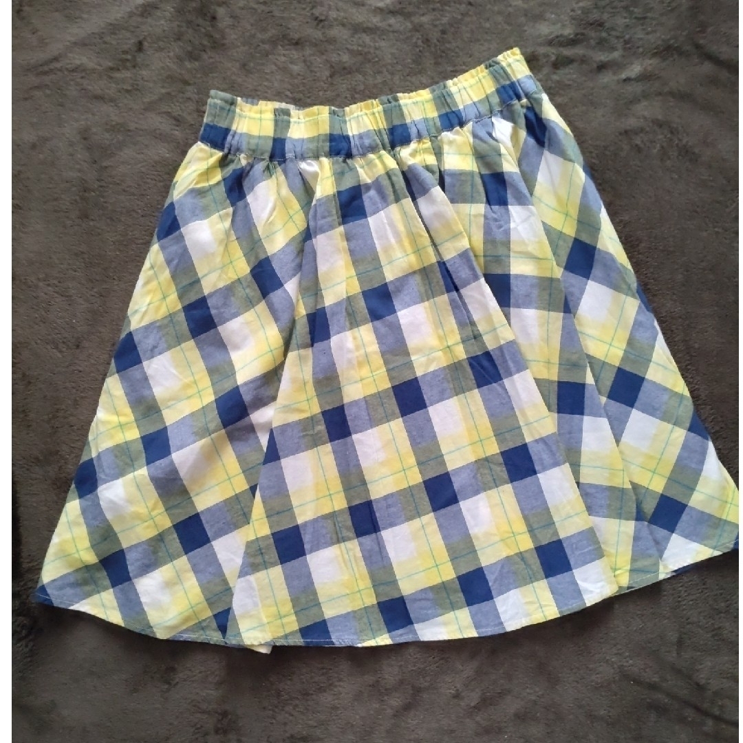 フレアスカート　色……イエロー&ネイビー&ホワイト　ウエストゴム レディースのスカート(ひざ丈スカート)の商品写真