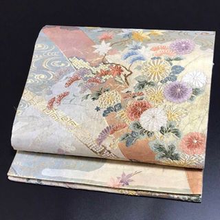 ［9551］袋帯 美品 雪輪彩竹紋 菊に流水 六通 正絹 着物(帯)