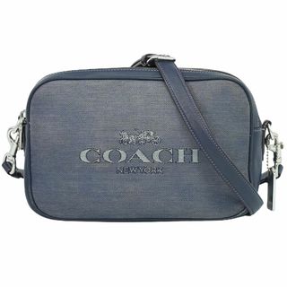 コーチ(COACH)の本物 コーチ COACH ロゴ ショルダーバッグ ポシェット キャンバス ブルー 6519 バッグ 中古(ショルダーバッグ)