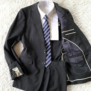 アオヤマ(青山)の美品　ビジネス　スーツ　セットアップ　チャコールグレー　ストライプ　ドット　L(セットアップ)
