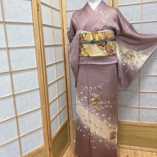 ［9644］訪問着 美品 貝桶ぼかし文 金彩 正絹 着物 袷 ますいわ屋扱い(着物)