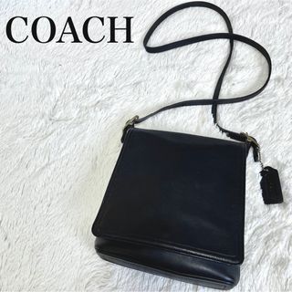 コーチ(COACH)の美品 オールドコーチ フラップ ショルダーバッグ レザー クロスボディ 黒(ショルダーバッグ)