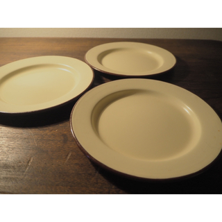 昭和レトロ ビンテージ 琺瑯 ホーロー 3set プレート 皿 vintage(食器)