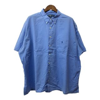 RALPH LAUREN ラルフローレン ボタンダウン 半袖シャツ 大きいサイズ ワンポイント ブルー (メンズ 3XL) 中古 古着 Q6091(シャツ)