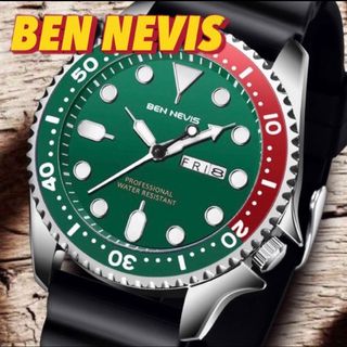 新品 BEN NEVIS ダイバーズタイプウォッチ グリーン&レッドメンズ腕時計