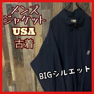 ゲームシャツ メンズ ハーフジップ 2XL ネイビー 古着 長袖 ジャケット(ナイロンジャケット)