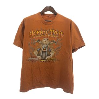 ハーレーダビッドソン(Harley Davidson)のHARLEY DAVIDSON ハーレーダビッドソン テキサス 半袖Ｔシャツ バイク ロゴ オレンジ (メンズ XL相当) 中古 古着 Q6128(Tシャツ/カットソー(半袖/袖なし))