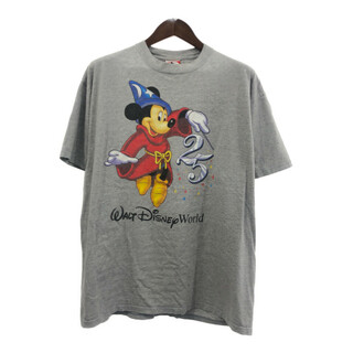 ディズニー(Disney)の90年代 USA製 Disney ディズニー MICKY.INC ミッキーマウス ファンタジア 半袖Ｔシャツ キャラクター グレー (メンズ XL) 中古 古着 Q6129(Tシャツ/カットソー(半袖/袖なし))