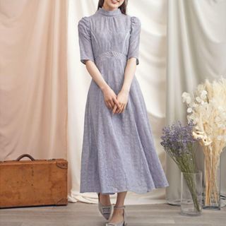 ノエラ(Noela)の未使用タグ付き☆ Noela パイピングレースドレス　ワンピース　結婚式　ブルー(ロングワンピース/マキシワンピース)