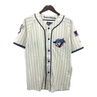 90年代 STARTER スターター MLB トロント・ブルージェイス ユニフォーム プロチーム ストライプ ホワイト (メンズ M) 中古 古着 Q6131(ウェア)