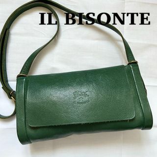 IL BISONTE - ✨美品✨筒型　イルビゾンテ　ショルダーバッグ　レザー　本革　グリーン　緑　刻印