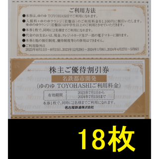 ゆのゆTOYOHASHI 株主優待割引券 18枚 2024年7月期限(その他)