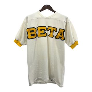 90年代 USA製 RUSSELL ATHLETIC ラッセル BETA フットボールＴシャツ カレッジ ホワイト (メンズ L) 中古 古着 Q6134(Tシャツ/カットソー(半袖/袖なし))