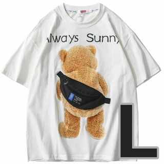 Lサイズ くま Tシャツ ポケット クマ ポーチ 付き 白 ミニ財布 おもしろ(Tシャツ/カットソー(半袖/袖なし))