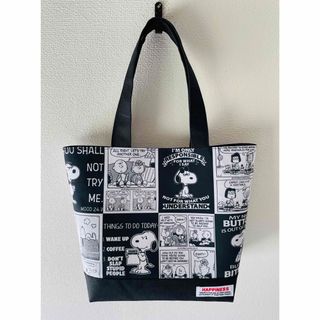 SNOOPY - ハンドメイド　トートバッグ　スヌーピー　ショルダー黒コミック