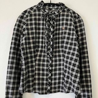 バーバリーブルーレーベル(BURBERRY BLUE LABEL)のバーバリー　ブルーレーベル　ボウタイブラウス チェック　ブラック　ホースロゴ　S(シャツ/ブラウス(長袖/七分))