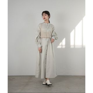 ラウジー(lawgy)のgather balloon long shirt ops ミントグレー(ロングワンピース/マキシワンピース)