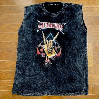 ムラ染めノースリーブUネックプリントシャツ "METALLICA"(Tシャツ/カットソー(半袖/袖なし))