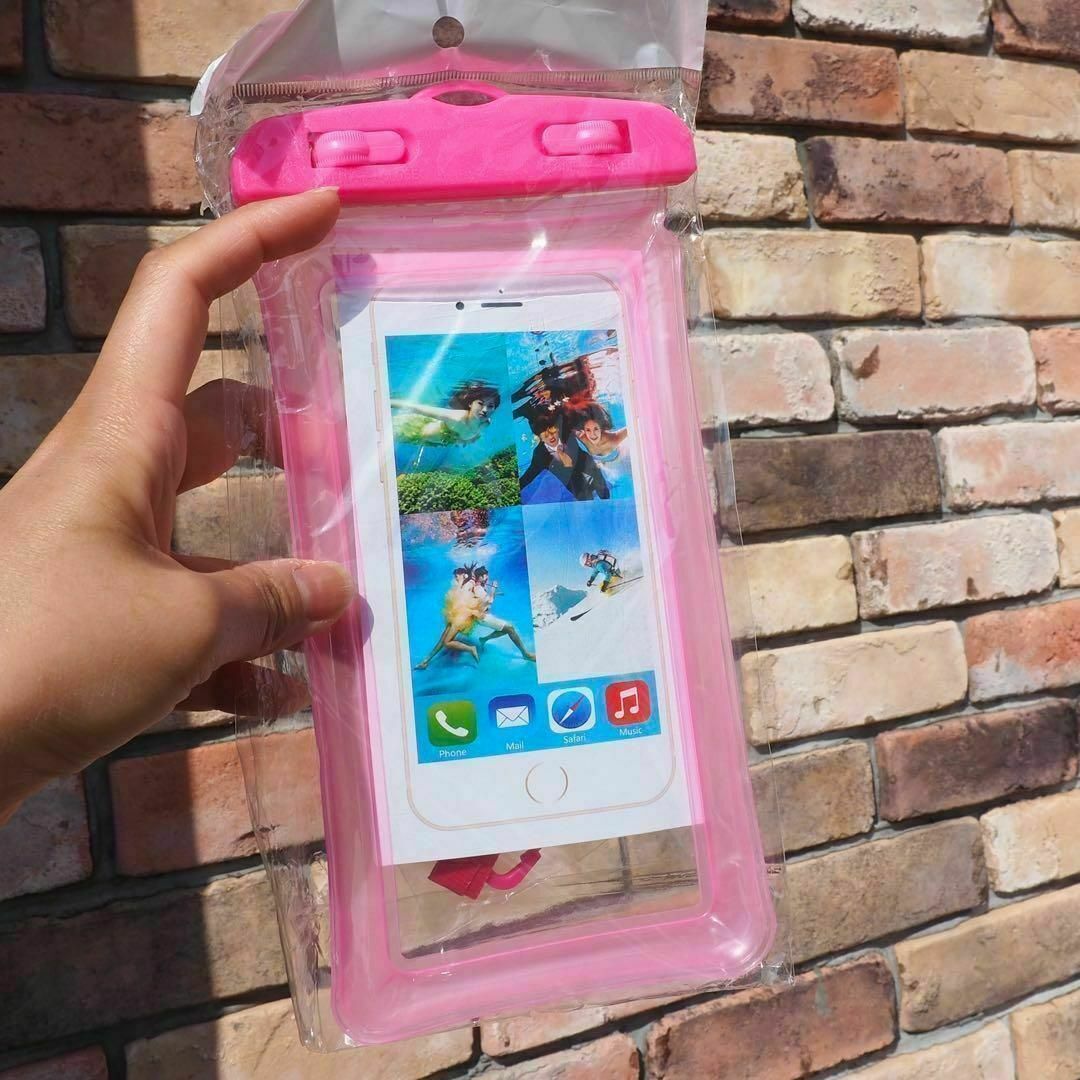 防水スマホケース ピンク 海 プール レジャー 防塵 水中撮影 スマホ/家電/カメラのスマホアクセサリー(モバイルケース/カバー)の商品写真