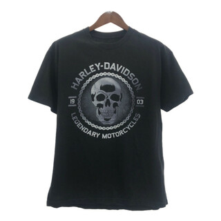 ハーレーダビッドソン(Harley Davidson)のHARLEY DAVIDSON ハーレーダビッドソン スカル 半袖Ｔシャツ ロゴ ブラック (メンズ L相当) 中古 古着 Q6141(Tシャツ/カットソー(半袖/袖なし))