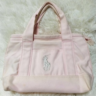 POLO RALPH LAUREN - ポロラルフローレン 薄いピンク色 キャンバス生地 ポニー刺繍 ミニハンドバッグ