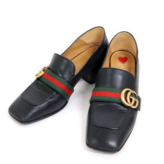 グッチ(Gucci)の【GUCCI】グッチ パンプス GGマーモント シェリーライン レザー ブラック×ゴールド金具 36 1/2/br3803ar(ハイヒール/パンプス)