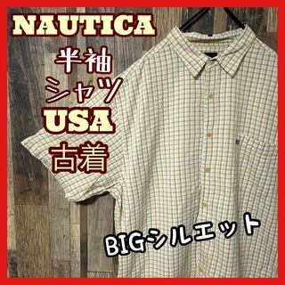 ノーティカ(NAUTICA)のチェック イエロー ノーティカ メンズ 2XL シャツ USA古着 半袖(シャツ)