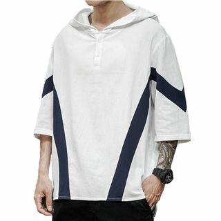 XLサイズ Tシャツ メンズ フード付 無地 半袖 五分袖 パーカー カジュアル(Tシャツ/カットソー(半袖/袖なし))