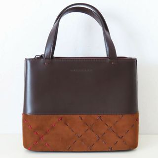 バーバリー(BURBERRY)のS05 BURBERRY バーバリー レザー/スエード ステッチデザイン ハンドバッグ ブラウン(ハンドバッグ)