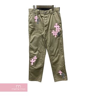 クロムハーツ(Chrome Hearts)のCHROME HEARTS Pink & Checkered Cross Patch Carpenter Pants クロムハーツ ピンク&チェック クロスパッチ カーペンターパンツ クロスボールボタン メタルロゴ コットンパンツ ベージュ ピンク×白黒チェック サイズ30 【240508】【中古-B】【me04】(スラックス/スーツパンツ)