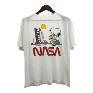90年代 USA製 JOSTENS PEANUTS スヌーピー NASA 半袖Ｔシャツ キャラクター ホワイト (メンズ X-LARGE) 中古 古着 Q6146(Tシャツ/カットソー(半袖/袖なし))