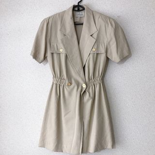 ヴィンテージ(VINTAGE)のVINTAGE サロペット オールインワン  半袖 ショートパンツ ベージュ　M(サロペット/オーバーオール)