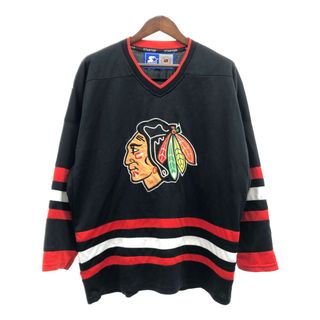 STARTER スターター NHL シカゴ・ブラックホークス ホッケー ゲームシャツ ユニフォーム プロチーム ブラック (メンズ L) 中古 古着 Q6152(その他)