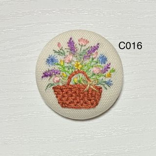 【C016】花かご刺繍ブローチ(ヘアゴム) ハンドメイド  北欧(ブローチ/コサージュ)