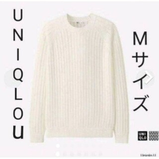 ユニクロ(UNIQLO)のUNIQLOu　スーピマコットンリブクルーネックセーター　Mサイズ　オフホワイト(ニット/セーター)