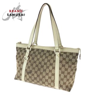 グッチ(Gucci)のGUCCI グッチ アビー ブラウン 茶 ベージュ ゴールド金具 GGキャンバス レザー 141470 トートバッグ ハンドバッグ レディース 405661 【中古】(トートバッグ)