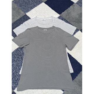 ユニクロ(UNIQLO)のUNIQLOu　2枚セット　ボーダーTシャツ　Mサイズ　白&ダークグレー(Tシャツ/カットソー(半袖/袖なし))