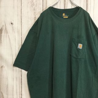 carhartt - 【カーハート 半袖Tシャツ】ビッグサイズ ロゴワッペン ポケット 緑 古着