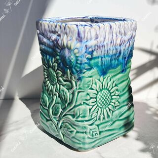 【複割】韓国 花シリーズ フラワー 3色 ひまわり 植木鉢  陶器鉢 多肉 植物(プランター)