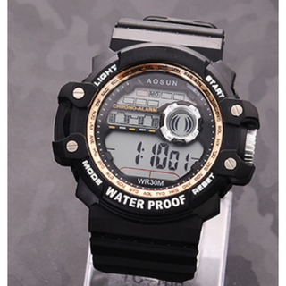 ◇T149 デジタル腕時計多機能 ボーイズ（キッズ）から大人まで 金×黒(腕時計(デジタル))