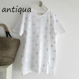 antiqua - antiqua アンティカ　ロング丈　Tシャツ　水玉　シルバー