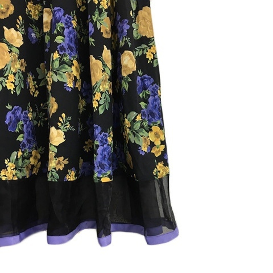 MIIA(ミーア)のミーア スカート フレア ロング 花柄 ウエストゴム 切替 ナイロン F 黒 レディースのスカート(ロングスカート)の商品写真